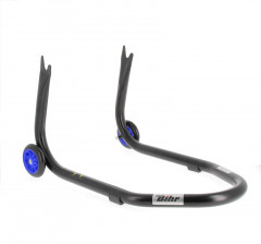 Béquille arrière marque Bihr Home Track fixe supports en ''V'' couleur noir mat roues bleu
