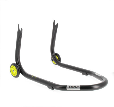 Béquille arrière marque Bihr Home Track fixe supports en ''V'' couleur noir mat roues jaune