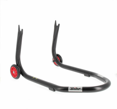 Béquille arrière marque Bihr Home Track fixe supports en ''V'' couleur noir mat roues rouge