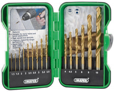 Boîte de 15 forets Draper HSS titane 1 à 10mm