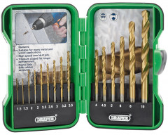 Boîte de 15 forets Draper HSS titane 1 à 10mm