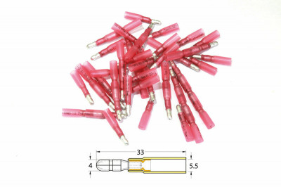 Bout à bout mâle rond à sertir thermo-rétractable Bihr 50pcs transparent rouge