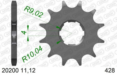 Pignon standard 12 dents type 20200 pas 428 Afam | HONDA, KYMCO, DERBI, SYM, DAELIM