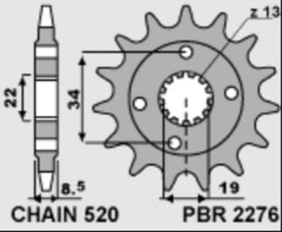 Pignon marque PBR acier standard 2276 - 520