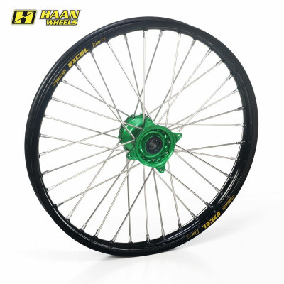 Roue complète Haan Wheels avant 21x1, 60 36 trous jante noire moyeu vert
