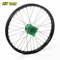 Roue complète Haan Wheels avant 21x1, 60 36 trous jante noire moyeu vert