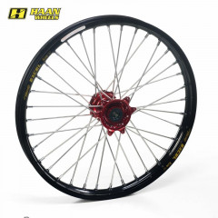 Roue supermotard Haan Wheels avant 17x3.50 36 trous jante noire moyeu rouge