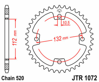 Couronne 38 Dents Standard 1072 - 520 JT Sprockets | KXR 250, MAXXER 300, MXU 250, MXU 300