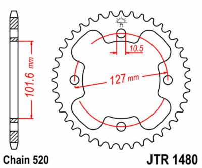 Couronne 38 Dents Standard 1480 - 525 JT Sprockets | OUTLAW 525, OUTLAW MXR 450, PREDATOR 500