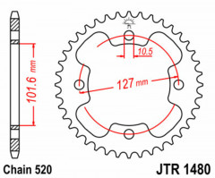 Couronne 38 Dents Standard 1480 - 525 JT Sprockets | OUTLAW 525, OUTLAW MXR 450, PREDATOR 500