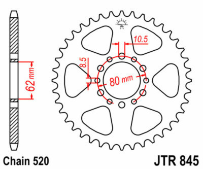 Couronne 40 dents acier standard 845 - 520 JT Sprockets | YAMAHA SR 250, YAMAHA XT 250, YAMAHA YZ 125