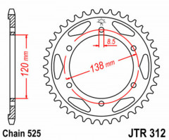 Couronne 40 dents acier standard 312 - 525 JT Sprockets | HONDA VFR R 400, HONDA VFR R RC30 750