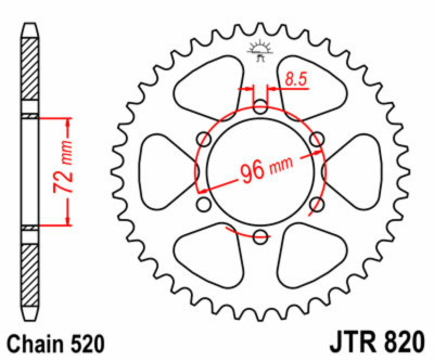 Couronne 42 Dents Standard 820 - 520 JT Sprockets | SUZUKI, BETA, GAS GAS, HUSQVARNA, SHERCO HRD