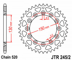 Couronne 44 Dents Standard 245/2 - 520 JT Sprockets | Moto, Motocross HONDA