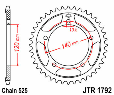 Couronne 44 Dents Standard 1792 - 525 JT Sprockets | Moto KAWASAKI, SUZUKI, TRIUMPH