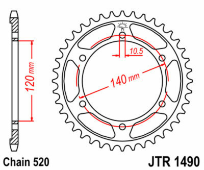 Couronne 44 dents acier standard 1490 - 520 JT Sprockets | KAWASAKI VULCAN EN 500