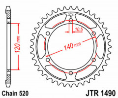 Couronne 44 dents acier standard 1490 - 520 JT Sprockets | KAWASAKI VULCAN EN 500