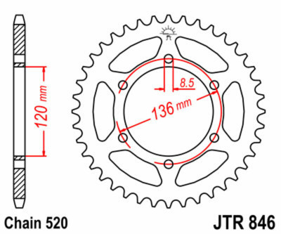 Couronne 45 Dents Standard 846 - 520 JT Sprockets | FZR RR 400, SRX 600, TZR 250