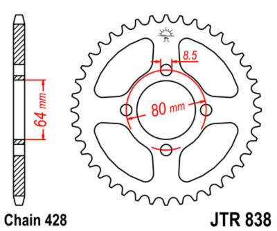 Couronne 45 Dents Standard 838 - 428 JT Sprockets | XS 125, DIVERSION YBR 125, YBR 125