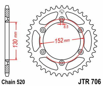 Couronne 46 Dents Standard 706 - 520 JT Sprockets | MXV 450, RXV 450, 550, SXV SUPERMOTARD 450, 550