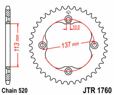 Couronne 36 dents acier standard 1760 - 520 JT Sprockets | SUZUKI QUADRACER LTR 450, SUZUKI QUADSPORT LTZ 400
