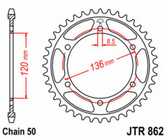 Couronne 38 dents acier standard 862 - 530 JT Sprockets | YAMAHA RD LC 500, YAMAHA TRI ZINGER YT 60