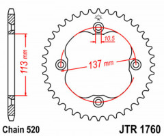 Couronne 38 dents acier standard 1760 - 520 JT Sprockets | SUZUKI QUADRACER LTR 450, SUZUKI QUADSPORT LTZ 400