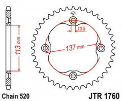 Couronne 40 dents acier standard 1760 - 520 JT Sprockets | SUZUKI QUADRACER LTR 450, SUZUKI QUADSPORT LTZ 400