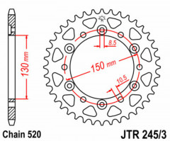 Couronne 43 dents acier standard 245/3 - 520 JT Sprockets | HONDA FMX 650