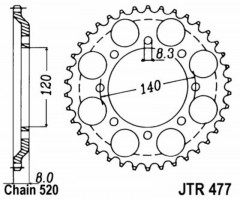 Couronne 43 dents acier standard 477 - 520 JT Sprockets | KAWASAKI KLR 600