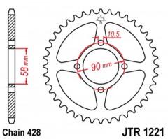 Couronne 44 dents acier standard 1221 - 428 JT Sprockets | HONDA CBF 125, HONDA CBR R 125