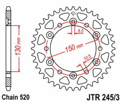 Couronne 45 dents acier standard 245/3 - 520 JT Sprockets | HONDA FMX 650