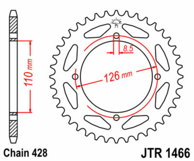 Couronne 47 dents acier standard 1466 - 428 JT Sprockets | KAWASAKI KX 65