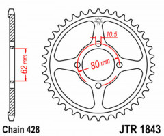 Couronne 49 dents acier standard 1843 - 428 JT Sprockets | YAMAHA TTR 125, YAMAHA TT-R E (DEM ELEC) 125