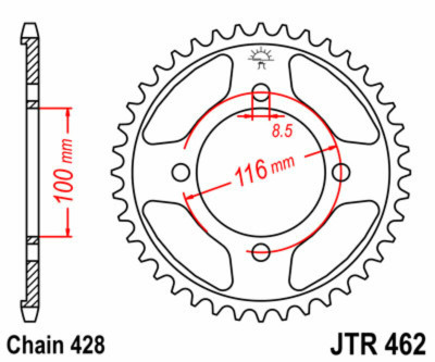 Couronne 50 dents acier standard 462 - 428 JT Sprockets | KAWASAKI KLX 140, KAWASAKI KX 80, KAWASAKI KX 85