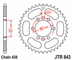 Couronne 50 dents acier standard 843 - 428 JT Sprockets | YAMAHA DT LC 125, YAMAHA DT MX 125