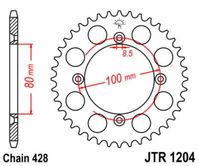 Couronne 50 dents acier standard 1204 - 428 JT Sprockets | HONDA CRF 100, HONDA CRF F 125, HONDA XR 100