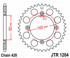 Couronne 50 dents acier standard 1204 - 428 JT Sprockets | HONDA CRF 100, HONDA CRF F 125, HONDA XR 100