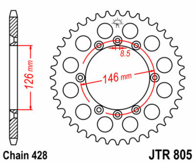 Couronne 50 dents acier standard 805 - 428 JT Sprockets | SUZUKI DR SM 125, SUZUKI TS R 125