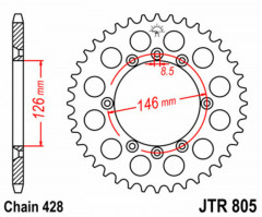 Couronne 50 dents acier standard 805 - 428 JT Sprockets | SUZUKI DR SM 125, SUZUKI TS R 125