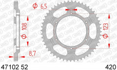 Couronne 52 dents acier standard 47102 - 420 Afam | CAGIVA MITO 50, DERBI GPR 50, DERBI GPR R 50