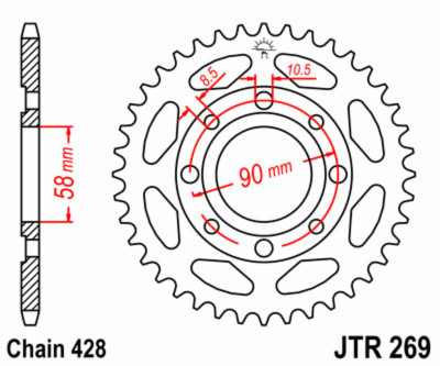 Couronne standard 47 dents pas de 428 JT Sprockets | Moto HONDA, KYMCO, DAELIM, MASH