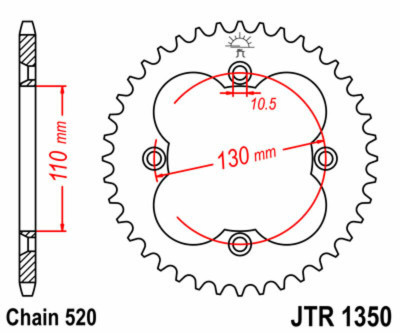 Couronne standard 39 dents 1350 - 520 JT Sprockets | Quad HONDA