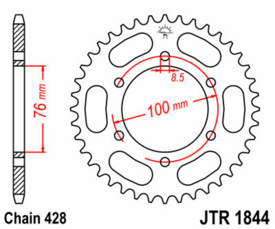 Couronne 48 dents acier standard 1844 - 428 JT Sprockets | YAMAHA MT 125, YAMAHA MT ABS 125, YAMAHA YZF R 125