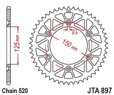 Couronne aluminium ultra-light anti-boue 897 - 520 JT Sprockets | KTM, HUSQVARNA, HUSABERG