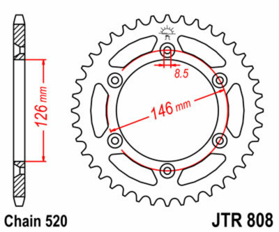 Couronne standard 41 dents pas 520 type 808 JT Sprockets | Motocross, Moto KAWASAKI, SUZUKI