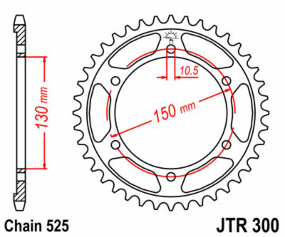 Couronne 46 dents pas 525 type 300 JT Sprockets | Moto HONDA, YAMAHA