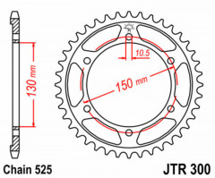 Couronne 46 dents pas 525 type 300 JT Sprockets | Moto HONDA, YAMAHA