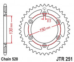 Couronne 50 dents standard pas 520 type 251 anti-boue JT Sprockets | Motocross, Moto HONDA, YAMAHA