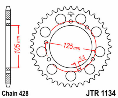 Couronne 54 dents pas 428 type 1134 JT Sprockets | Moto, Motocross